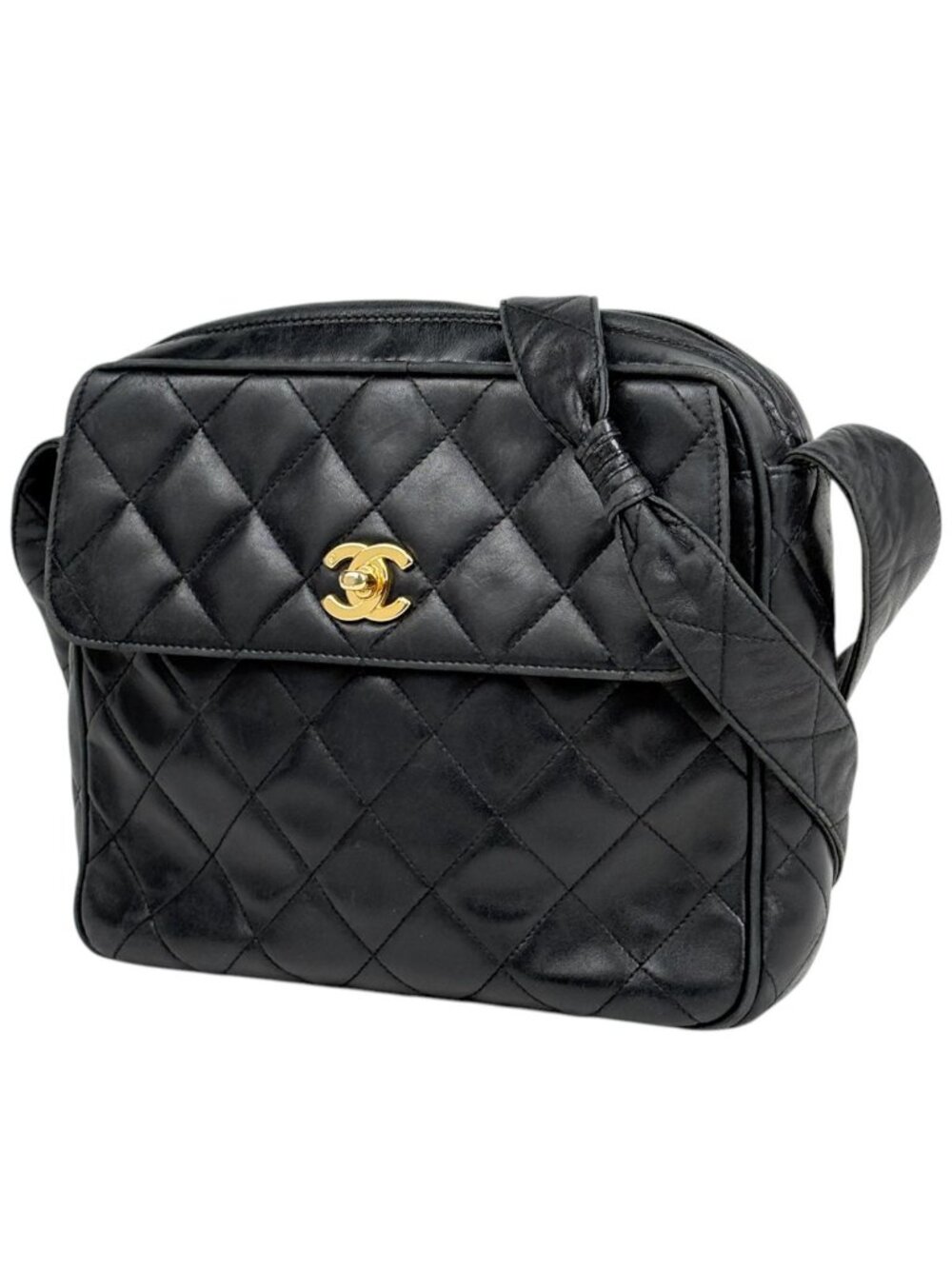 Chanel Shoulder Bag CC Logo Fringe Leather Black
